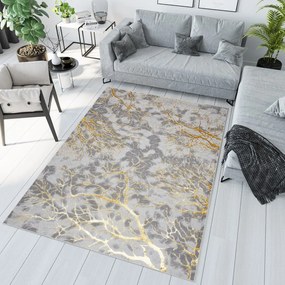 Опростен модерен килим в сиво със златен мотив Ширина: 160 см | Дължина: 230 см