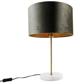 Настолна лампа месинг със зелен кадифен абажур 35 см - Kaso