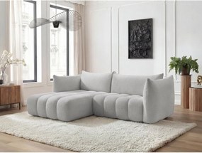 Светлосив ъглов диван от прежда с примки от букле (ляв ъгъл) Azra – Bobochic Paris