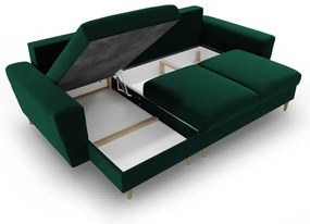 Зелен кадифен разтегателен ъглов диван с място за съхранение Kyoto – Cosmopolitan Design