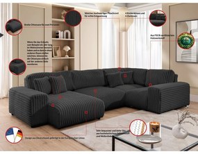 Тъмносив ъглов диван от рипсено кадифе (десен ъгъл/U форма) Justin – Ropez