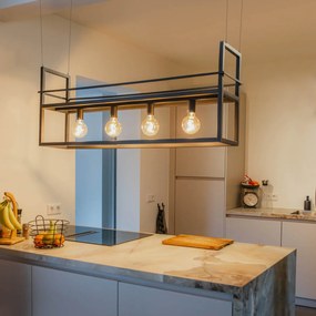 Индустриална висяща лампа черна с рафт голям 4 лампи - Cage Rack