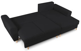 Черен разтегателен ъглов диван с място за съхранение от прежда с примки от букле (десен ъгъл) Kyoto – Cosmopolitan Design