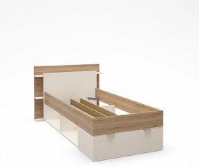 Бяло-естествено единично легло 90x200 cm от декор от дъб с място за съхранение без ламелно дъно Albo – Marckeric
