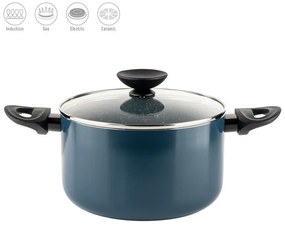 Дълбока тенджера Luigi Ferrero Prima FR-2245D, 22x13 см, 4.5 л, Незалепващо покритие с мраморен ефект, Индукция, Стъклен капак с отвор, Тъмносин