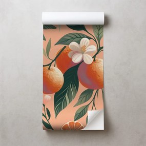 Самозалепващ тапет – Портокали и цветя на кайсиев фон