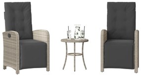 365206 vidaXL Бистро комплект с възглавници 3 части светлосив полиратан