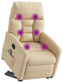 3303098 vidaXL Изправящ масажен наклоняем стол, кремав, микрофибърен текстил