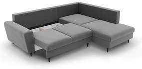 Светлосив кадифен разтегателен ъглов диван с място за съхранение (десен ъгъл/L форма) Kyoto – Cosmopolitan Design