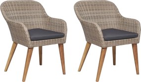 44156 vidaXL Външни столове с възглавници, 2 бр, полиратан, кафяви