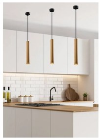 Черна висяща лампа с дървен абажур ø 7 cm Tubo - Candellux Lighting