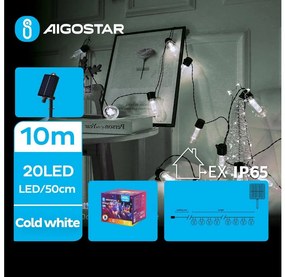 Aigostar LED соларен коледен гирлянд 20 LED, 8 функции, 11,5м, IP65, студена бял
