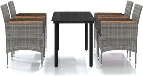 3099337 vidaXL Градински трапезен комплект с възглавници 5 части, сиво и черно