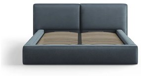 Тъмносиньо тапицирано двойно легло с място за съхранение и решетка 180x200 cm Arendal - Cosmopolitan Design