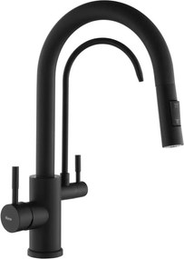 REA-B7564 - Смесител за кухненска мивка с изтегляща се душ глава и филтрация ECO FRESH, 37,5 см, матово черно