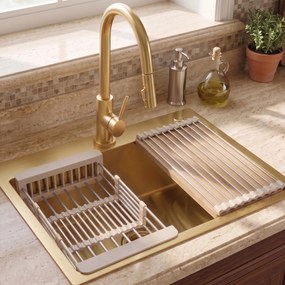 Стоманена мивка с комплект аксесоари 3 бр. REA Liam Brush Gold