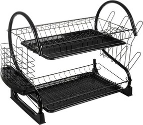 Двуетажна сушилня за съдове Ruhhy 24634, неръждаема стомана,  поставка за чаша и тава за отцеждане, 37x53x25cm