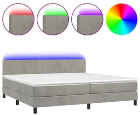 3134303 vidaXL Боксспринг легло с матрак и LED, светлосиво, 200x200 см, кадифе