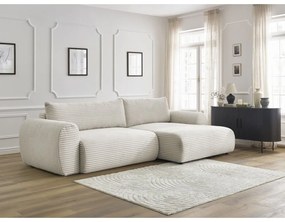 Кремав разтегателен ъглов диван от рипсено кадифе (десен ъгъл) Lucien – Bobochic Paris