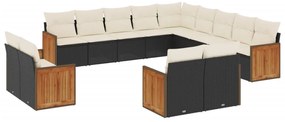 3260607 vidaXL Градински диван с възглавници, 13 части, черен, полиратан