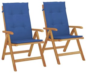 3196443 vidaXL Накланящи градински столове с възглавници 2 бр тик масив