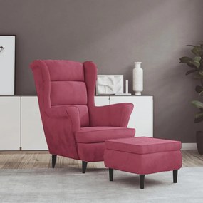 3115936 vidaXL Фотьойл Wingback с табуретка, виненочервен, кадифе