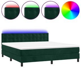 3134654 vidaXL Боксспринг легло с матрак и LED, тъмнозелено, 160x200см, кадифе