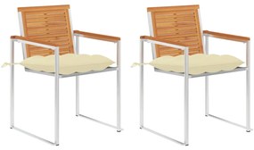 3061505 vidaXL Градински столове с възглавници, 2 бр, акация масив и стомана