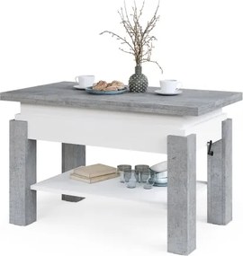 БРАВО Милениум Бетон/Бял - РАЗТЕГАТЕЛНА ХОЛНА МАСА С ПОВДИГАЩ МЕХАНИЗЪМ И С РАФТ