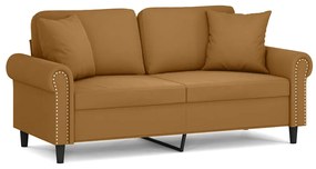 3200952 vidaXL 2-местен диван с декоративни възглавници кафяв 140 см кадифе
