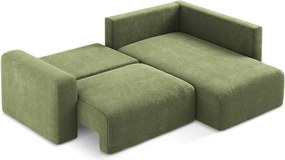 Зелен шенилов сгъваем/с място за съхранение ъглов диван (десен ъгъл/L форма) Kona – Makamii