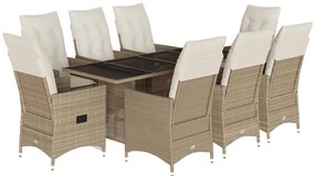 3276810 vidaXL Градински комплект с възглавници, 9 части, бежов полиратан