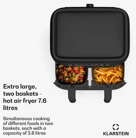 Klarstein VitaFry Duo Skylight, фритюрник с горещ въздух, 7,6 литра, 2 зони за готвене, 6 програми