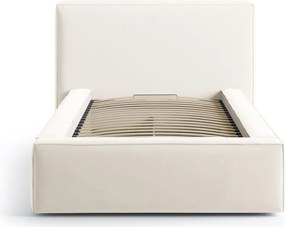 Кремаво единично легло 90x200 cm тапицирано с място за съхранение с включена подматрачна рамка Jodie – Micadoni