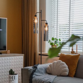 Модерна подова лампа черна с опушено стъкло 2-светлина - Stavelot