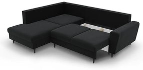 Черен кадифен разтегателен ъглов диван с място за съхранение (ляв ъгъл/L форма) Kyoto – Cosmopolitan Design