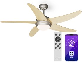 Klarstein Bolero 2 в 1 Smart, вентилатор за таван, Ø 132 cm, светлина 55 W, дистанционно управление, управление чрез приложение, двупосочно управление