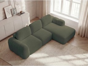 Зелен сгъваем/с място за съхранение ъглов диван от прежда с примки от букле (десен ъгъл) Montaigne – Bobochic Paris