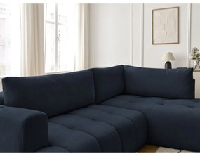 Тъмносин сгъваем/с място за съхранение ъглов диван (десен ъгъл/L форма) Fuji – Bobochic Paris