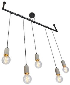 Индустриално висящо осветително тяло черно с бетон 5-светлина - Cavoba