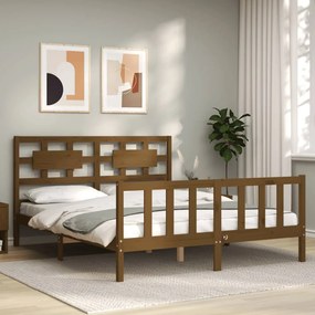 3192564 vidaXL Рамка за легло с табла меденокафява 5FT King Size масивно дърво