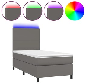 3135811 vidaXL Боксспринг легло с матрак и LED сиво 100x200 см изкуствена кожа