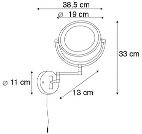 Дизайнерско стенно огледало черно с LED регулируемо IP44 с шнур - Vicino