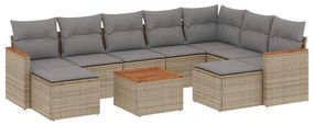 3258951 vidaXL Градински диван с възглавници, 10 части, бежов полиратан