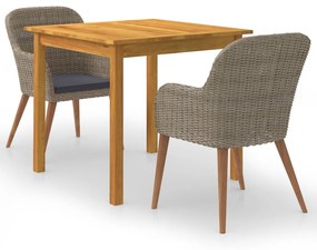 3067731 vidaXL Градински трапезен комплект, 3 части, кафяв