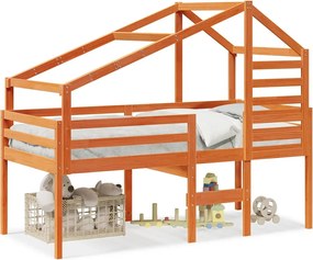 3281985 vidaXL Високо легло с покрив восъчнокафяв 75x190 см борово дърво масив