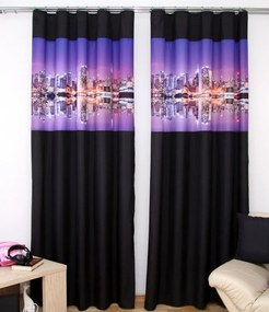 Завеса за всекидневна в черно с мотив на вечерен град Ширина: 160 см | Дължина: 250 см (в комплекта има 2 броя)