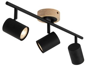 Модерен прожектор черен с дърво наклонен 3-светлина - Jeana