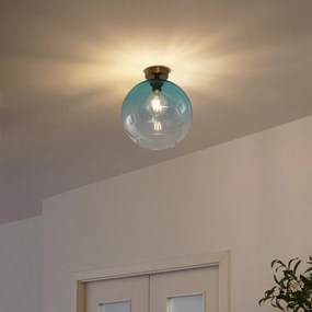 Арт Деко плафон месинг със синьо стъкло - Sandra