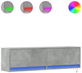 852372 vidaXL Стенен ТВ шкаф с LED осветление, бетонно сив, 140x31x38 см